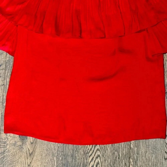 MAJE Locao Off the Shoulder Ruffle Top Size 1 Small Red Boho Satin Festival READ - Picture 9 of 15